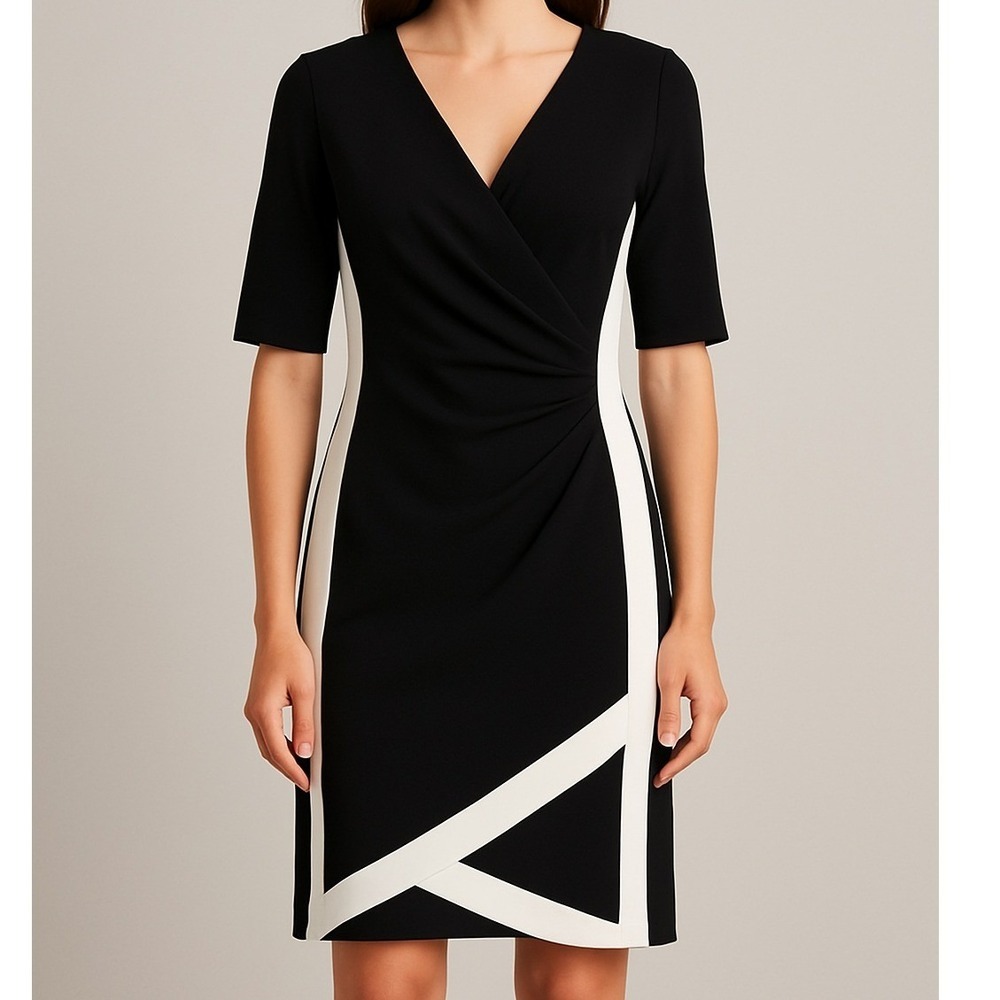 No Boundaries Black White Wrap Ruched Sheath Dress Women Size M